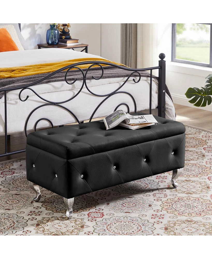 Simplie Fun Black Pu Storage Bench with Safety Hinge