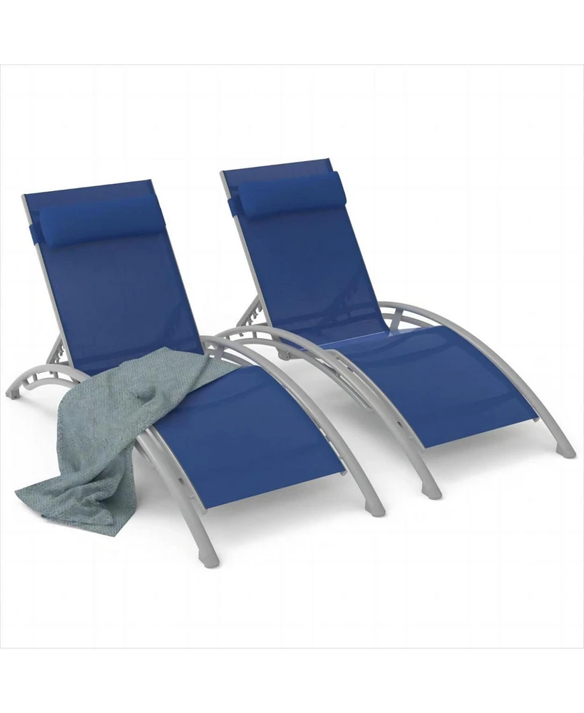 Simplie Fun 2 Outdoor Chaise Lounge Chairs with Adjustable Backrest