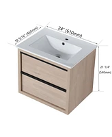 Simplie Fun 24" Bathroom Vanity With 2 Soft Close Drawers, White Ceramic Basin