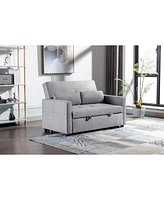 Simplie Fun Light Grey Linen Fabric 3-In-1 Convertible Sleeper Loveseat With Side Pocket