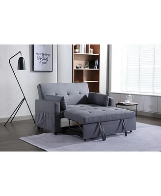 Simplie Fun Convertible Sleeper Loveseat in Dark Grey Linen Fabric