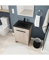 24" Freestanding Bathroom Vanity with Black Ceramic Sink & Soft-Close Doors