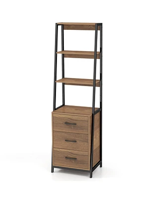 Slickblue Multifunctional Tall Bookcase with Open Shelves and Storage Drawers