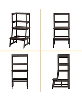 Costway Boys Kitchen Step Stool Wooden Stand Helper w/ Safety Rail