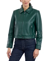 Michael Kors Petite Zip-Front Leather Coat