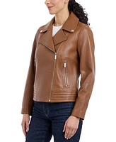 Michael Michael Kors Petite Asymmetric Leather Moto Coat