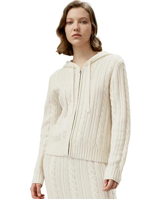 Lilysilk Women's Bela Cable-Knit Wool-Cashmere Blend Hoodie for Women