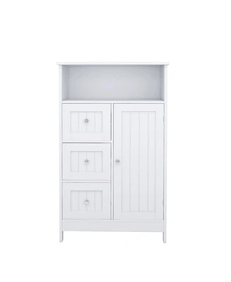 Simplie Fun Bathroom Standing Storage Cabinet With 3 Drawers And 1 Door