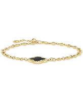 Effy Onyx, White Topaz (1 ct. t.w.) & Diamond (1/8 ct. t.w.) Clover Link Bracelet in 14k Gold