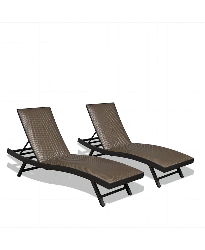 Simplie Fun Set of 2 Outdoor Wicker Chaise Lounge Chairs