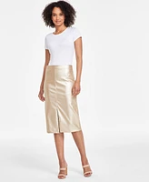 Anne Klein Women's Slit-Front Faux-Leather Midi Skirt