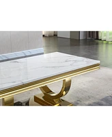 Streamdale Furniture Modern Rectangular Marble Coffee Table, 0.71 Thick Marble Top, U-Shaped Stainless Steel