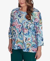 Alfred Dunner Plus Size Classic Scroll Multicolor Patterned Top