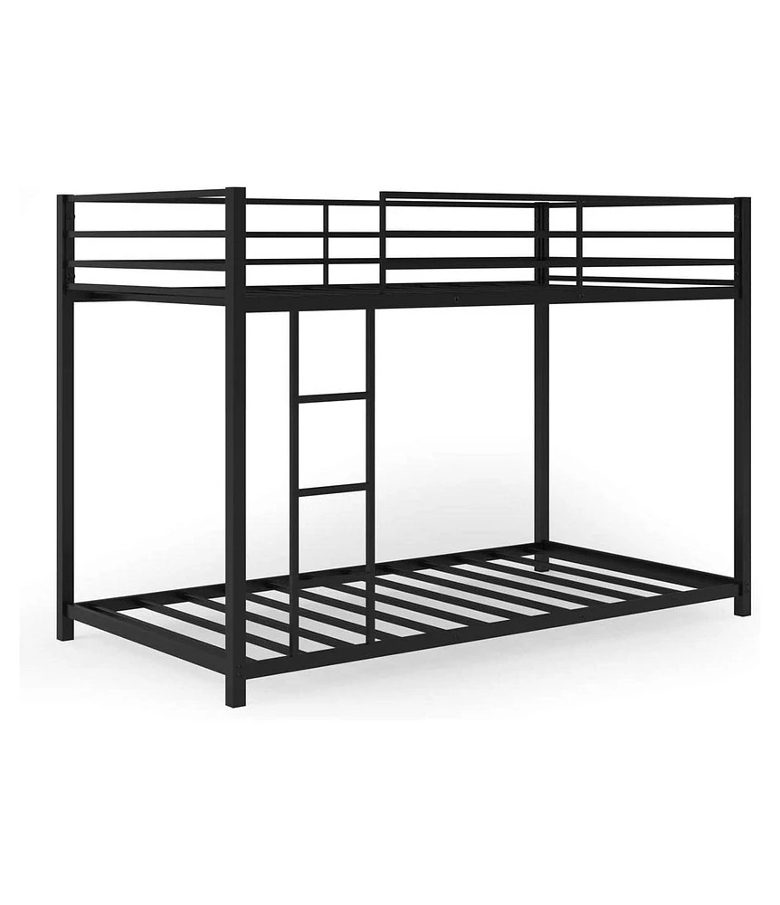 Slickblue Sturdy Metal Bunk Bed Frame Twin Over with Safety Guard Rails and Side Ladder