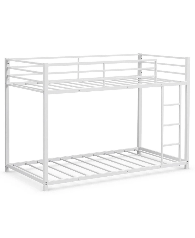 Slickblue Sturdy Metal Bunk Bed Frame Twin Over Twin with Safety Guard Rails and Side Ladder