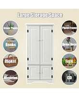 Costway Accent Storage Cabinet Adjustable Shelves Antique 2 Door Floor Cabinet Cream