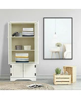 Costway Accent Storage Cabinet Adjustable Shelves Antique 2 Door Floor Cabinet Cream