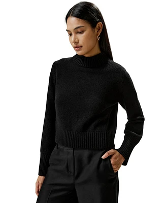 Lilysilk Women's Ribbed Collar and Hemline Wool Cashmere Sweater for Women