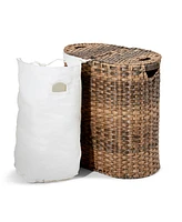 Seville Classics Handwoven Oval Double Laundry Hamper