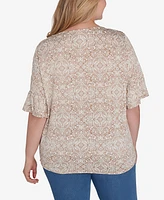 Ruby Rd. Plus Size Medallion Puff Print Tied T-Shirt