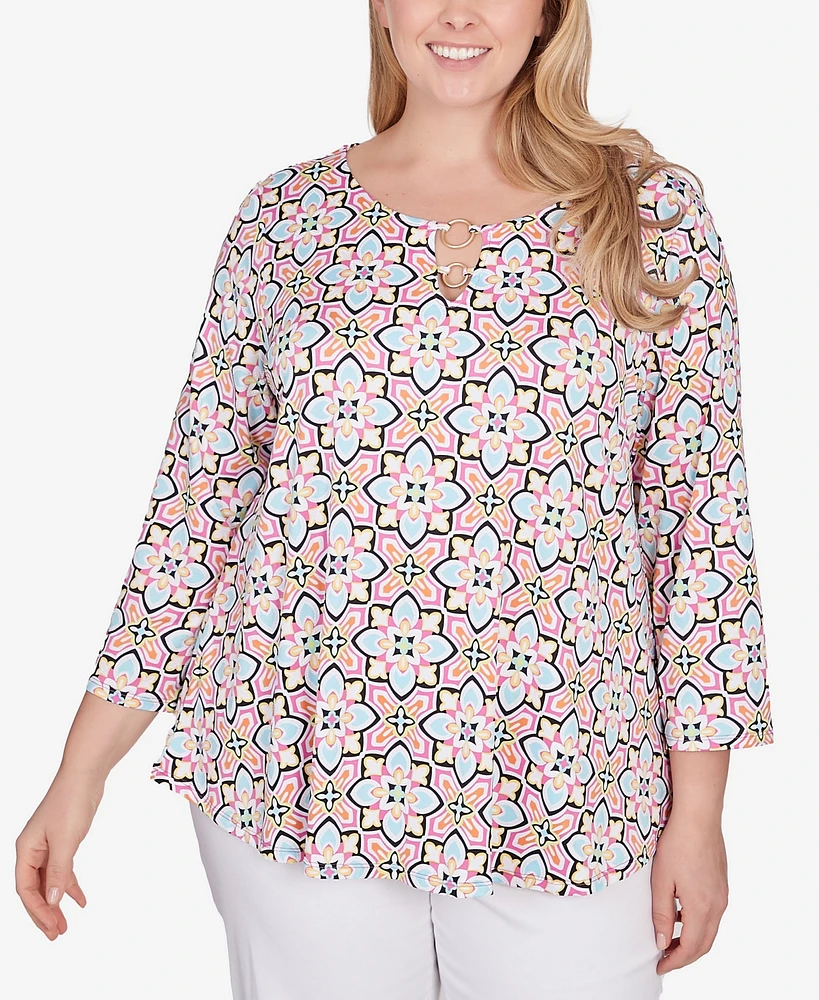 Ruby Rd. Plus Size Patio Puff Tile Print Top