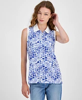 Tommy Hilfiger Women's Printed Collared Sleeveless Top