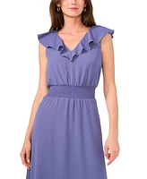 Vince Camuto Women's V-Neck Smocked Ruffled Midi Dress