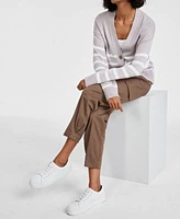 On 34th Womens V Neck Striped Cardigan Tapered Ankle Length Cargo Pants Dyanne Saddle Bag Created For Macys