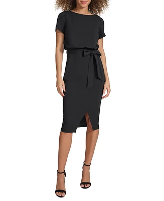kensie Women's Tulip-Sleeve Tie-Waist Sheath Dress