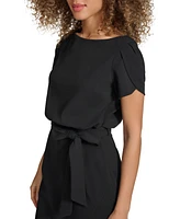 kensie Women's Tulip-Sleeve Tie-Waist Sheath Dress