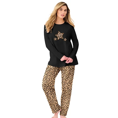 Dreams & Co. Plus Long Sleeve Knit Pj Set