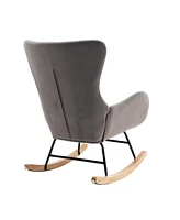 Streamdale Furniture Velvet Fabric Padded Seat Rocking Chair With High Backrest And Armrests