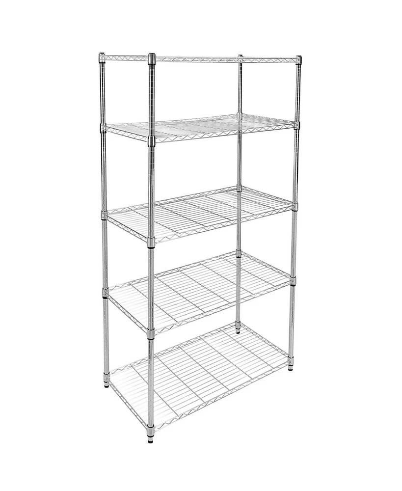 Simplie Fun Simple Deluxe Heavy Duty 5-Shelf Shelving Unit, 35 D X 18 W X 70 H, 35 X 18 X 70", Chrome