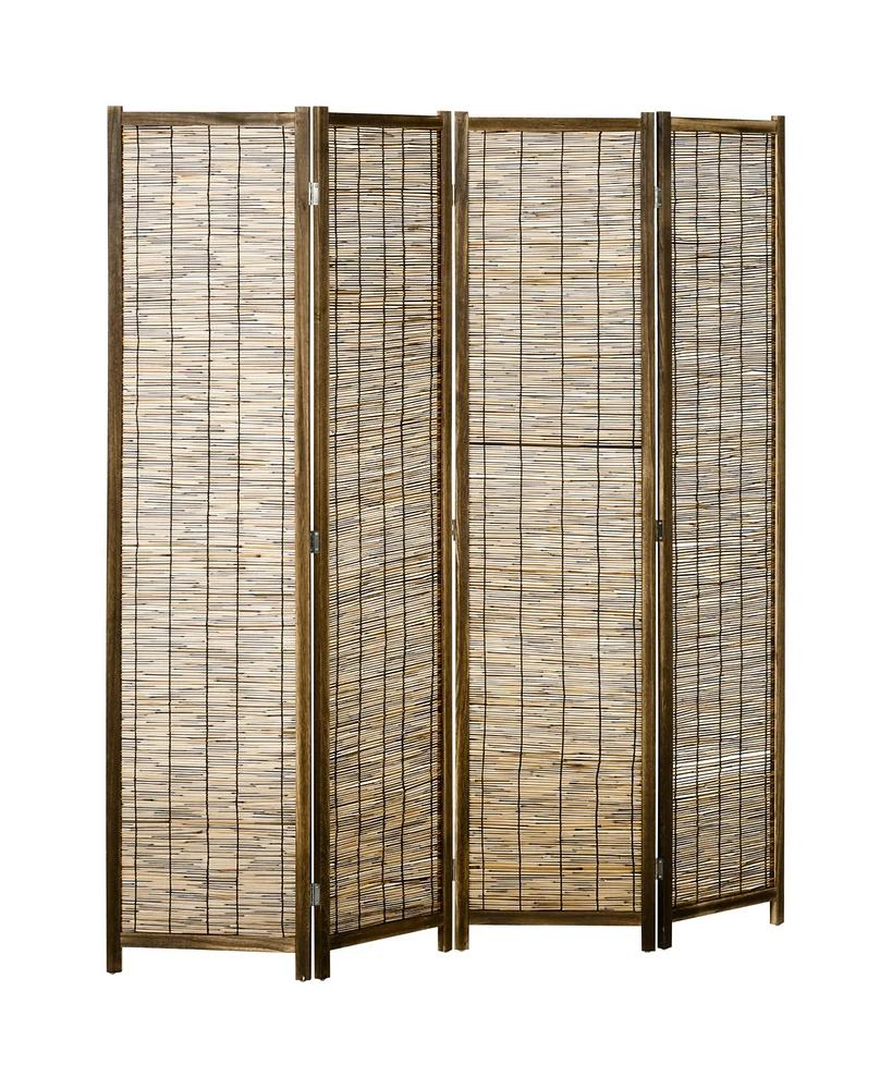 Homcom Woven 4 Panel Room Divider, 5.5' Tall Folding Privacy Screen, Brown