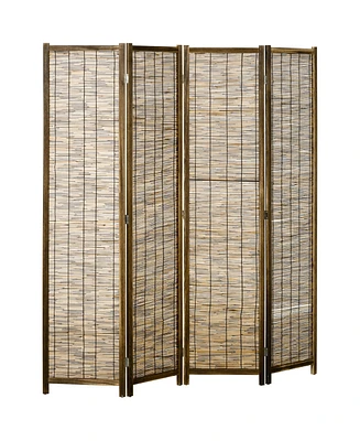 Homcom Woven 4 Panel Room Divider, 5.5' Tall Folding Privacy Screen,