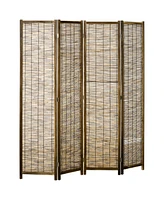 Homcom Woven 4 Panel Room Divider, 5.5' Tall Folding Privacy Screen, Brown