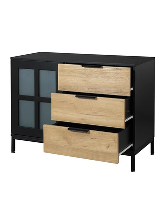 Simplie Fun Multi-Purpose Cabinet, Black+Brown, Living/Bed/Dining Room