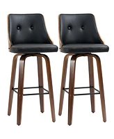 Homcom Set of 2 Counter Height Bar Stools Pu Swivel Barstools w/ Footrest, Black