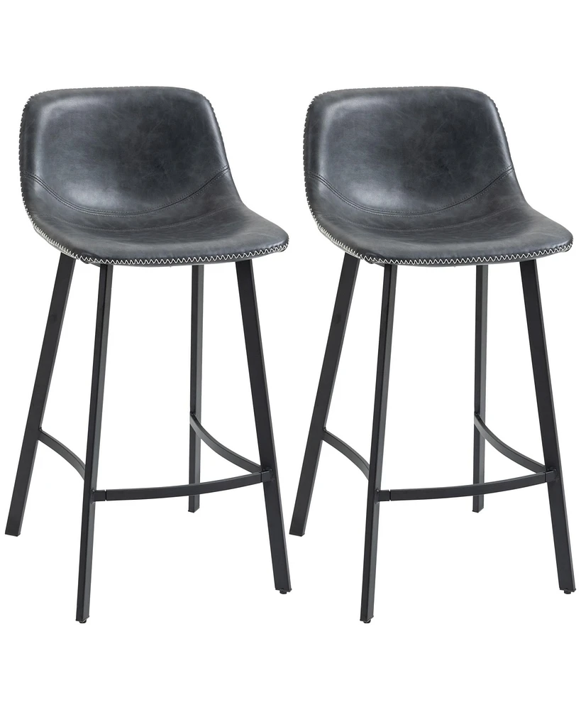 Homcom Counter Height Bar Stools Set of 2, Upholstered Kitchen Stool with Back