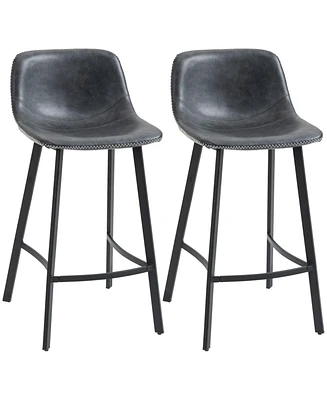 Homcom Counter Height Bar Stools Set of 2, Upholstered Kitchen Stool with Back