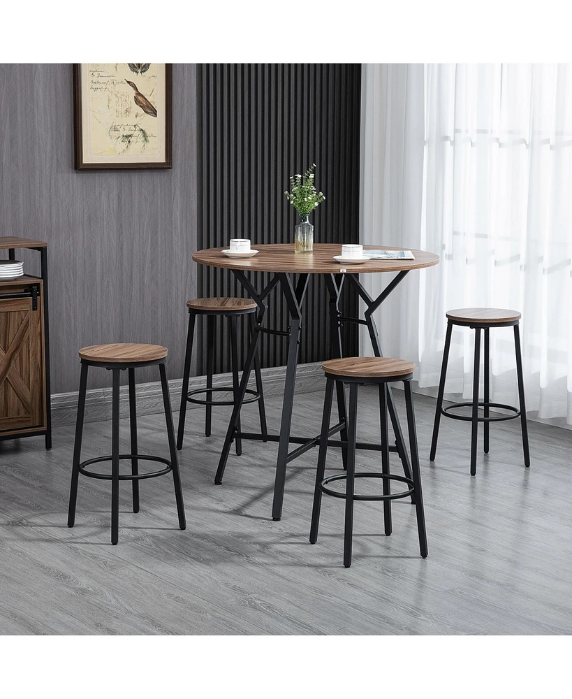 Homcom 5-Piece Bar Table and Chairs Set, Space Saving Dining Table with 4 Stools