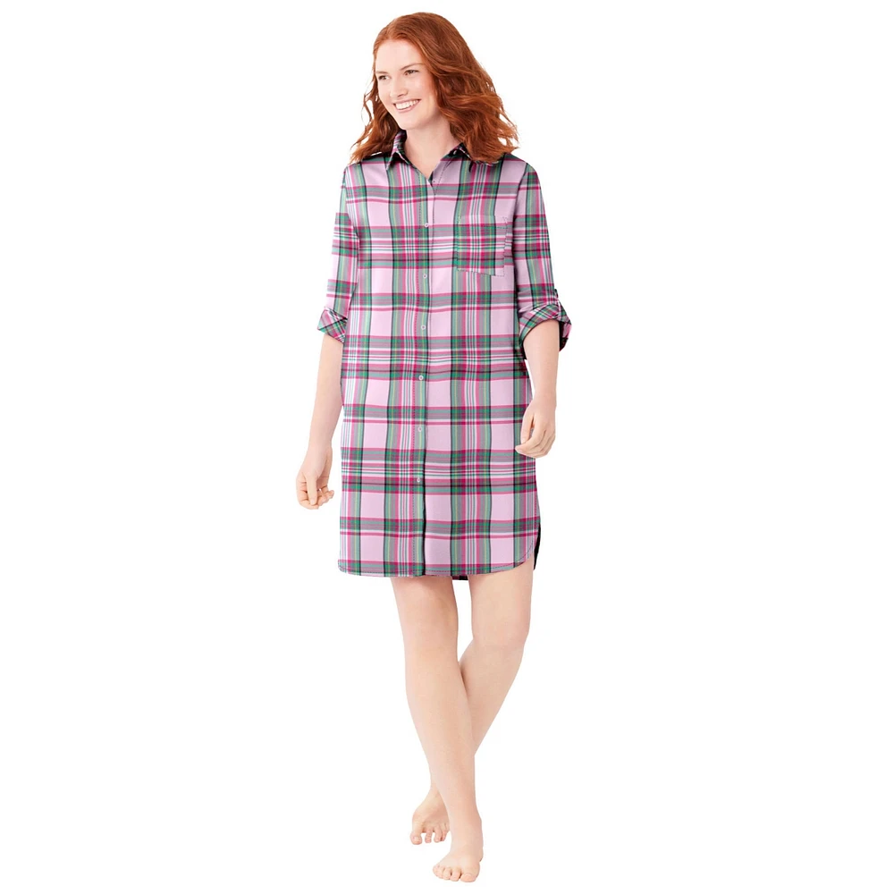 Dreams & Co. Plus Size Plaid Flannel Button-Front Sleepshirt