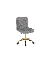 Simplie Fun Arundell Office Chair In Gray Faux Fur & Gold Finish Of