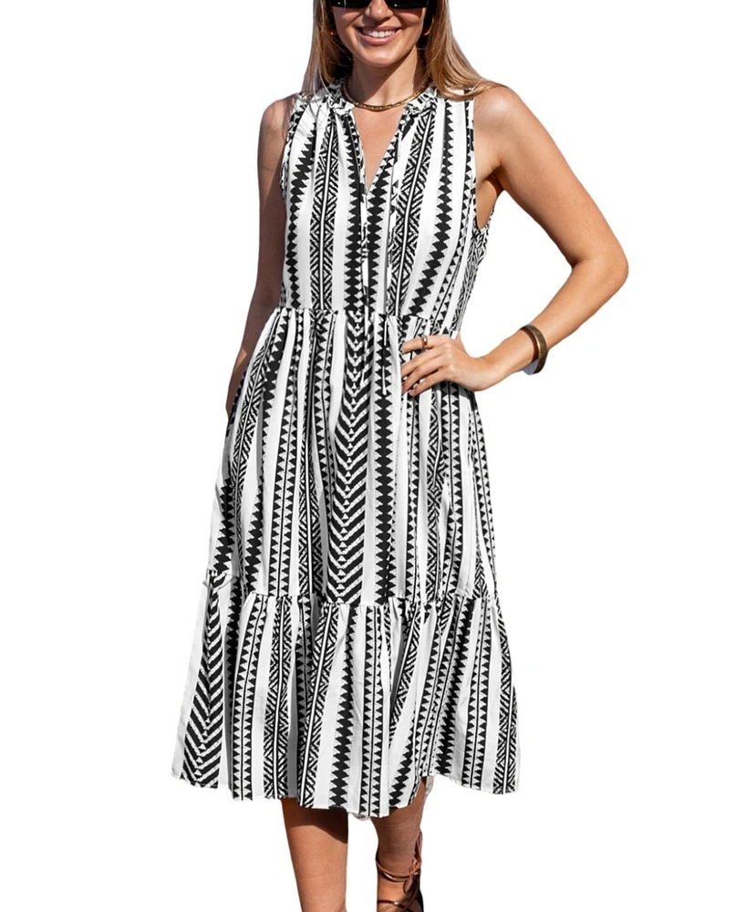 Cupshe Women's Geo Print Tie Neck Maxi Beach Dress