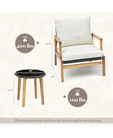 Costway 3 Pcs Outdoor Furniture Set with Cushioned Chairs and Tempered Glass Side Table