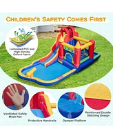 Costway 9-in-1 Inflatable Bounce Castle with Waterslide Water Cannon for 3+ with 735W Blower