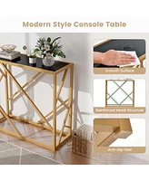 Costway 31.5" Tempered Glass Top Console Table with Foot Pads Golden Heavy-duty Metal Frame