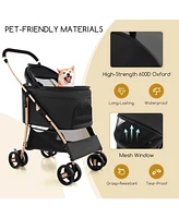 Costway 3-In-1 Pet Stroller with Removable Car Seat Carrier 4-Level Adjustable Canopy