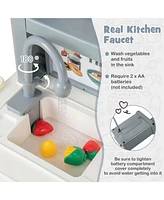 Costway Kids Pretend Kitchen Playset Role Play Kitchen Play Toy with Sink Oven Microwave