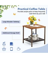 3 Pcs Patio Rattan Rocking Chair Bistro Set Armrest Cushion Table with Storage Shelf